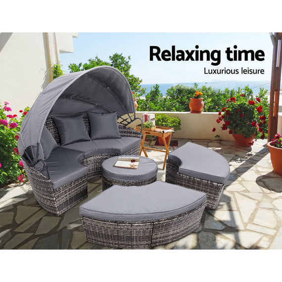 Gardeon Sun Lounge Setting Wicker Lounger Day Bed Patio Outdoor Furniture Grey