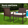 Gardeon 3PC Patio Furniture Bistro Set Wicker Outdoor Lounge Setting Brown