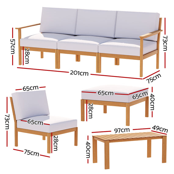 Gardeon 5-Seater Outdoor Sofa Set Wooden Lounge Setting 6PCS