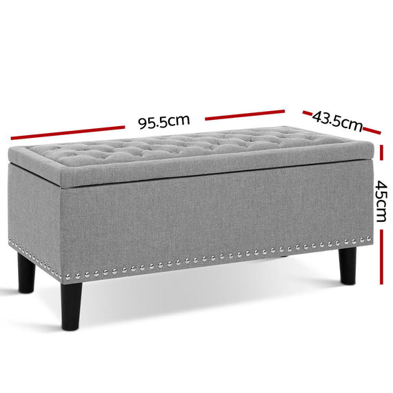 Artiss Storage Ottoman Blanket Box Linen Fabric Chest Foot Stool Toy Bench Grey