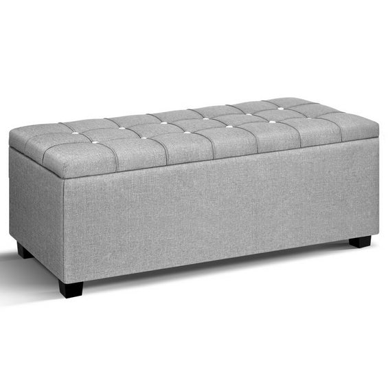 Artiss Storage Ottoman Blanket Box 97cm Button Linen Grey