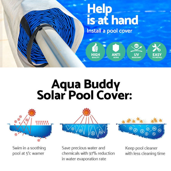 Aquabuddy Pool Cover 500 Micron 8x4.2m Swimming Pool Solar Blanket 5.5m Roller Blue