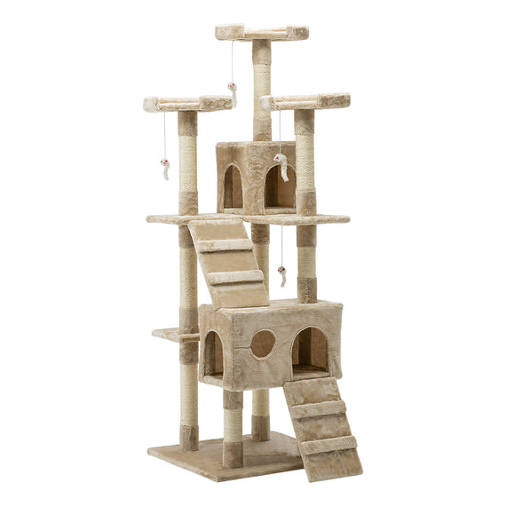 i.Pet Cat Tree 180cm Tower Scratching Post Scratcher Wood Condo House Toys Beige