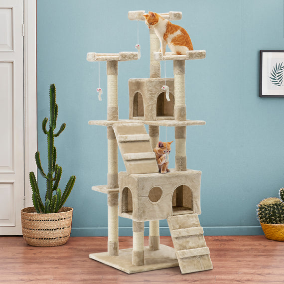 i.Pet Cat Tree 180cm Tower Scratching Post Scratcher Wood Condo House Toys Beige