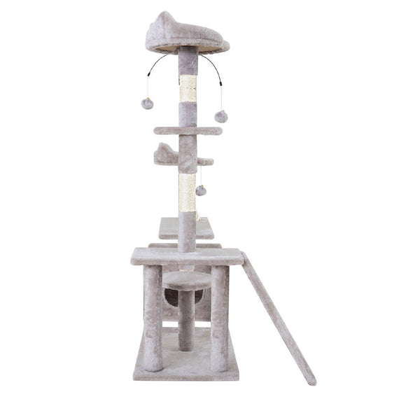 i.Pet Cat Tree 135cm Tower Scratching Post Scratcher Wood Condo House Toys Grey