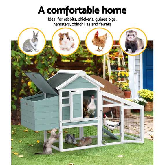 i.Pet Chicken Coop Rabbit Hutch 150cm x 60cm x 93cm Large House Run Cage Wooden Outdoor Bunny