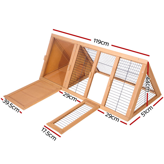 i.Pet Rabbit Hutch 119cm x 51cm x 44cm Chicken Coop Large Run Wooden Cage Outdoor