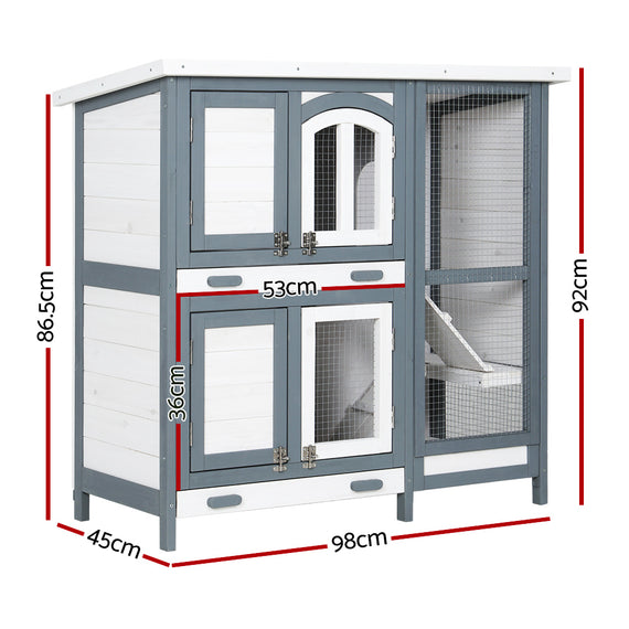 i.Pet Rabbit Hutch 98cm x 45cm x 92cm Chicken Coop Large Wooden House Run Cage Bunny Guinea Pig