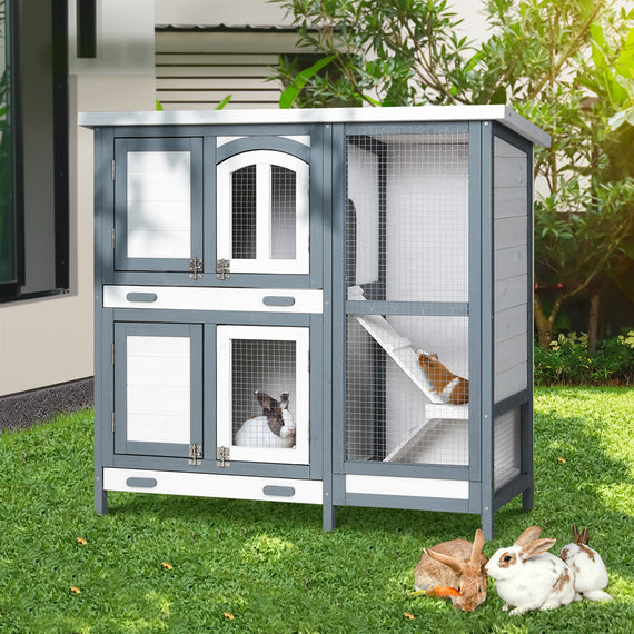 i.Pet Rabbit Hutch 98cm x 45cm x 92cm Chicken Coop Large Wooden House Run Cage Bunny Guinea Pig