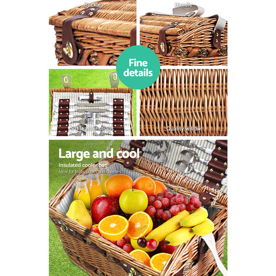 Alfresco 4 Person Picnic Basket Set Storage Blanket