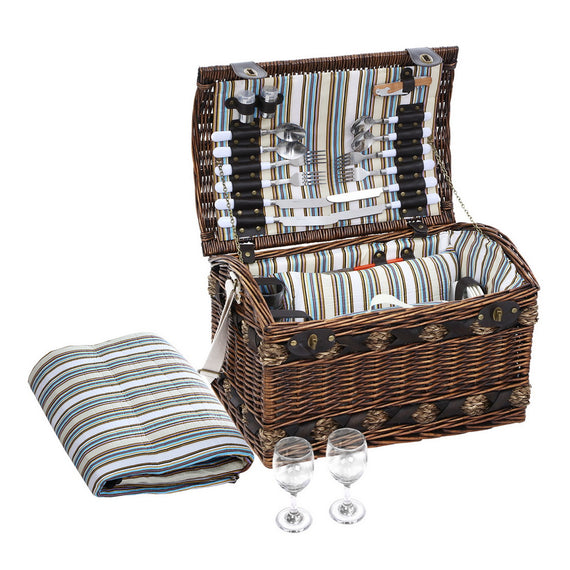 Alfresco 4 Person Picnic Basket Set Insulated Storage Blanket