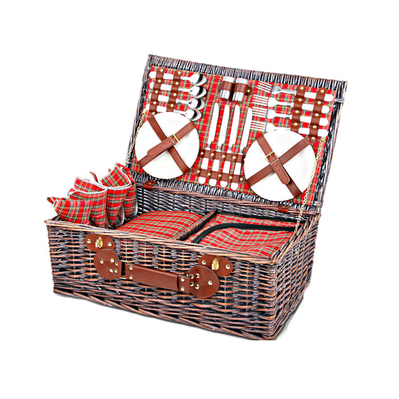 Alfresco 4 Person Picnic Basket Wicker Picnic Set Outdoor Insulated Blanket