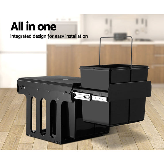 Cefito Pull Out Bin Kitchen Double Basket 2X15L Black