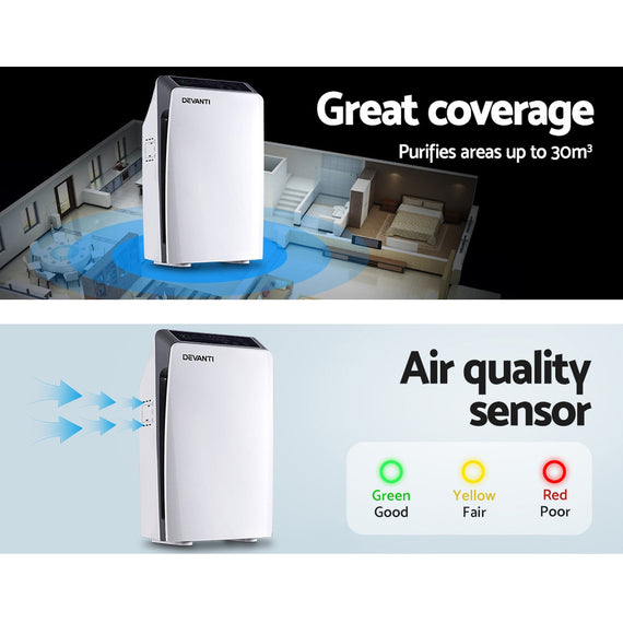 Devanti Air Purifier Cleaner Home Purifiers Odour Sensor HEPA Filter