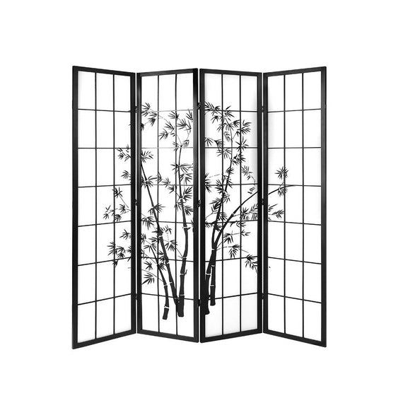 Artiss 4 Panel Room Divider Screen 174x179cm Bamboo Black White