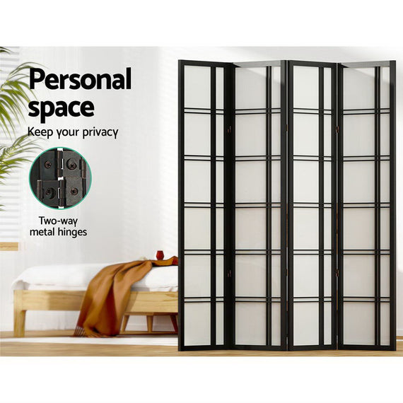 Artiss Room Divider Screen Privacy Wood Dividers Stand 4 Panel Nova Black