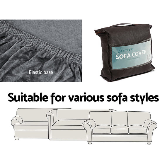 Artiss Velvet Sofa Cover Plush Couch Cover Lounge Slipcover 1 Seater Grey