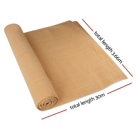 Instahut 90% Shade Cloth 3.66x30m Shadecloth Sail Heavy Duty Beige