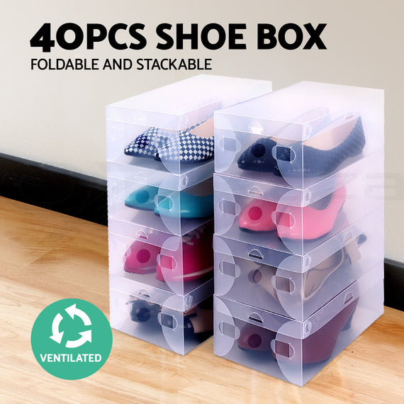 Artiss 40X Shoe Box Storage Clear Case Foldable Stackable