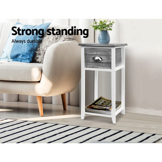 Artiss Bedside Table Nightstand Drawer Storage Cabinet Lamp Side Shelf Unit Grey