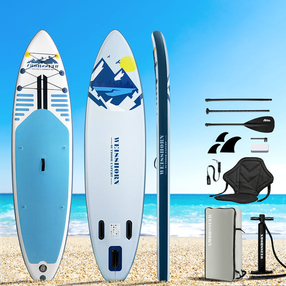 Weisshorn Stand Up Paddle Board 10.6ft Inflatable SUP Surfboard Paddleboard Kayak Surf Blue