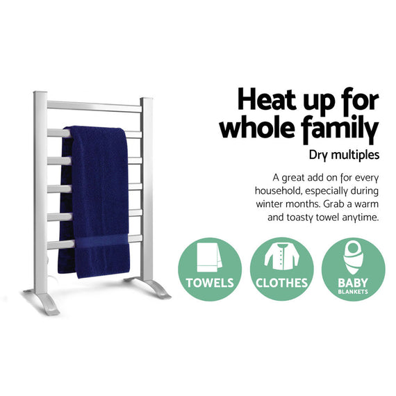 Devanti Electric Heated Towel Rail Rack 6 Bars Freestanding Clothes Dry Warmer