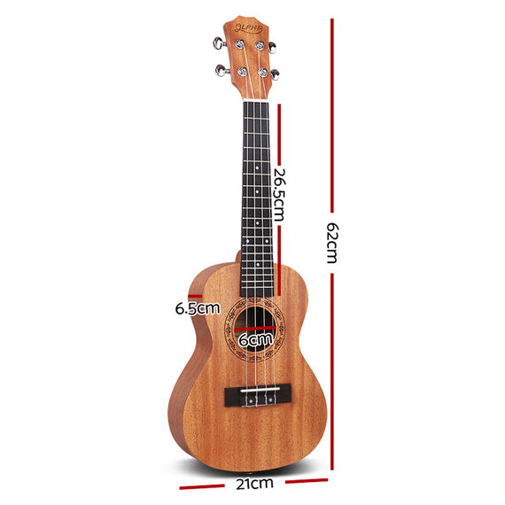 Alpha 23" Ukulele Natural Mahogany Concert Beginner Gift w/ Carry Bag