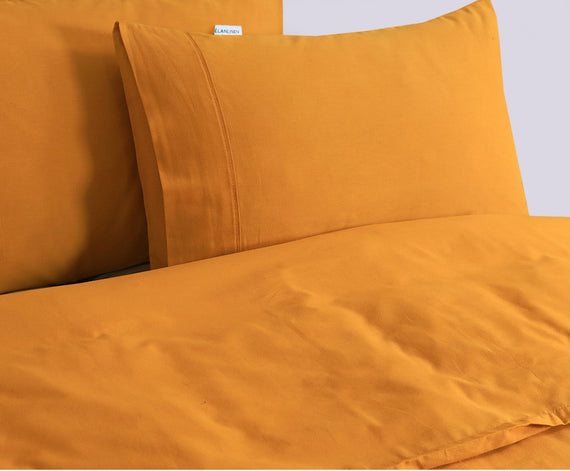 Elan Linen 100% Egyptian Cotton Vintage Washed 500TC Mustard King Quilt Cover Set