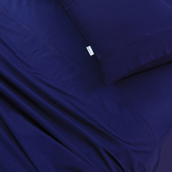 Elan Linen 100% Egyptian Cotton Vintage Washed 500TC Navy Blue Queen Bed Sheets Set
