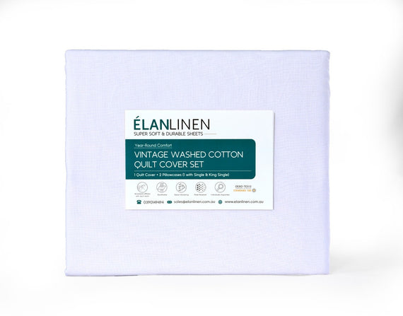 Elan Linen 100% Egyptian Cotton Vintage Washed 500TC White Single Bed Sheets Set