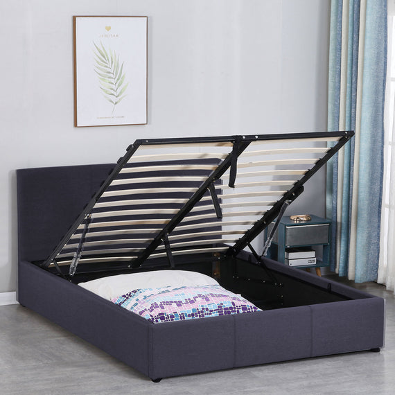 Milano Luxury Gas Lift Bed Frame Base And Headboard With Storage - King - Charcoal