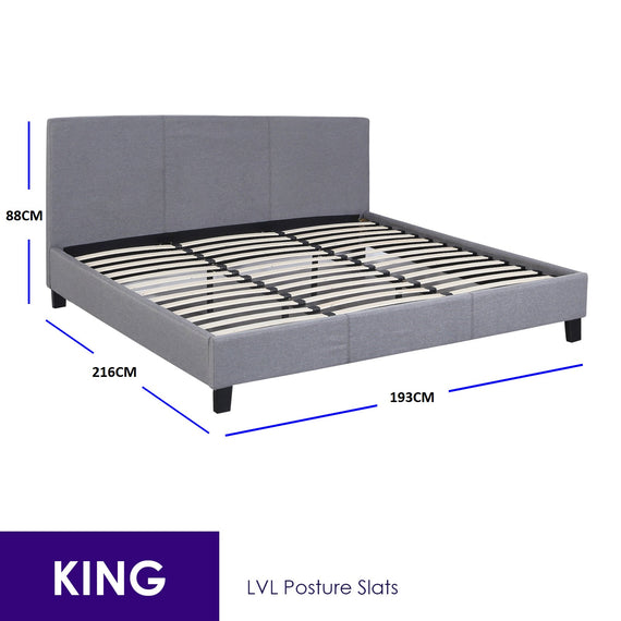 Milano Sienna Luxury Bed Frame Base And Headboard Solid Wood Padded Linen Fabric - King - Grey