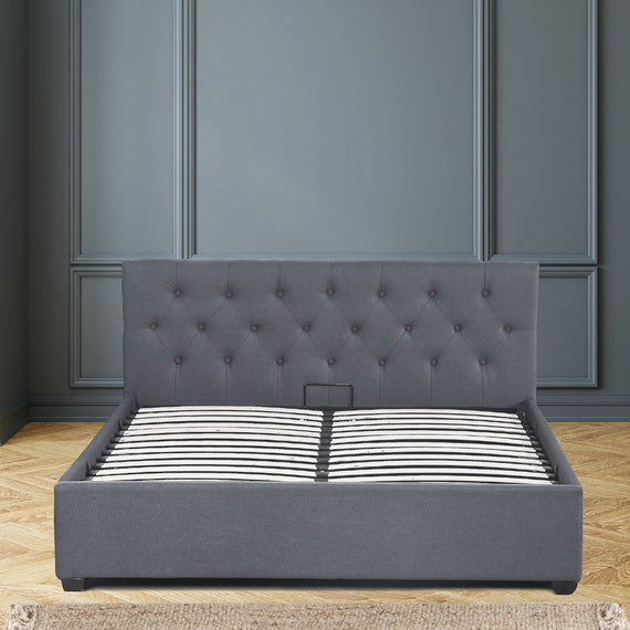 Milano Capri Luxury Gas Lift Bed Frame Base And Headboard With Storage - King - Grey