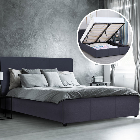 Milano Luxury Gas Lift Bed Frame Base And Headboard With Storage - King Single - Charcoal