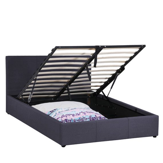 Milano Luxury Gas Lift Bed Frame Base And Headboard With Storage - King Single - Charcoal