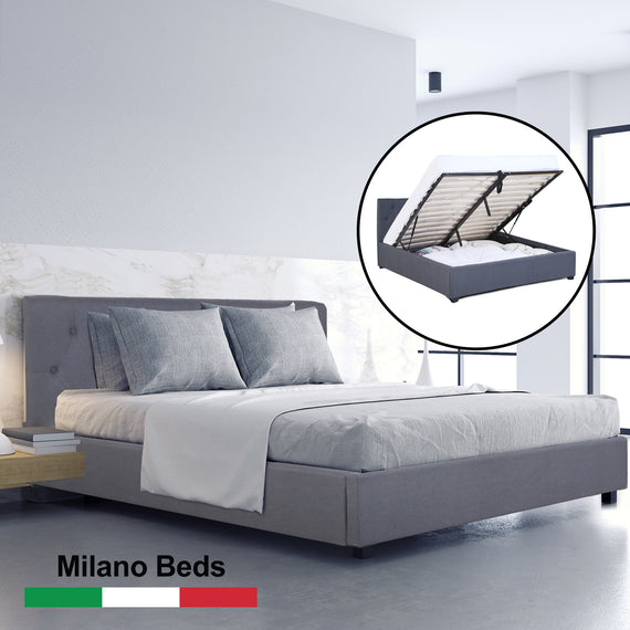 Milano Capri Luxury Gas Lift Bed Frame Base And Headboard With Storage - King Single - Charcoal