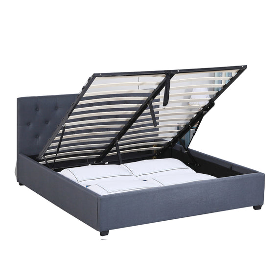 Milano Capri Luxury Gas Lift Bed Frame Base And Headboard With Storage - King Single - Charcoal