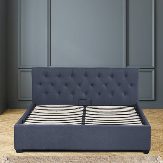 Milano Capri Luxury Gas Lift Bed Frame Base And Headboard With Storage - King Single - Charcoal