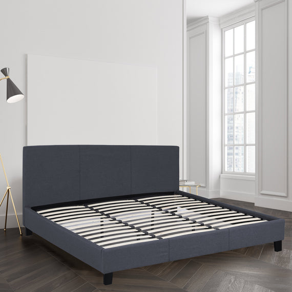 Milano Sienna Luxury Bed Frame Base And Headboard Solid Wood Padded Linen Fabric - Queen - Charcoal