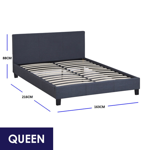 Milano Sienna Luxury Bed Frame Base And Headboard Solid Wood Padded Linen Fabric - Queen - Charcoal