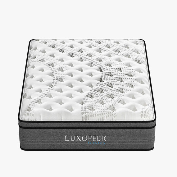 Luxopedic Pocket Spring Mattress 5 Zone 32CM Euro Top Memory Foam Medium Firm - Double - White  Grey