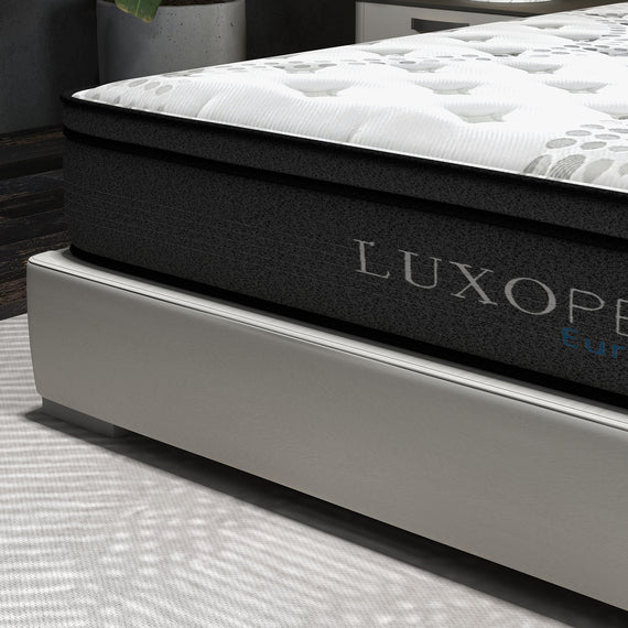 Luxopedic Pocket Spring Mattress 5 Zone 32CM Euro Top Memory Foam Medium Firm - King - White  Grey