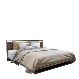 Milano Decor Azure Bed Frame With Headboard Black Wood Steel Platform Bed - Double - Black