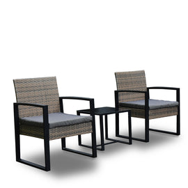 Arcadia Furniture Outdoor 3 Piece Wicker Rattan Patio Set Garden Patio Home - Oatmeal and Grey