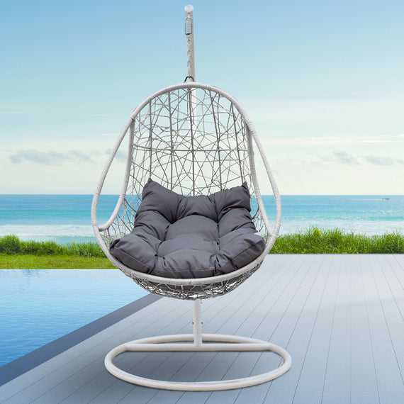 Arcadia Furniture Rocking Egg Chair Swing Lounge Hammock Pod Wicker Curved - White and Grey