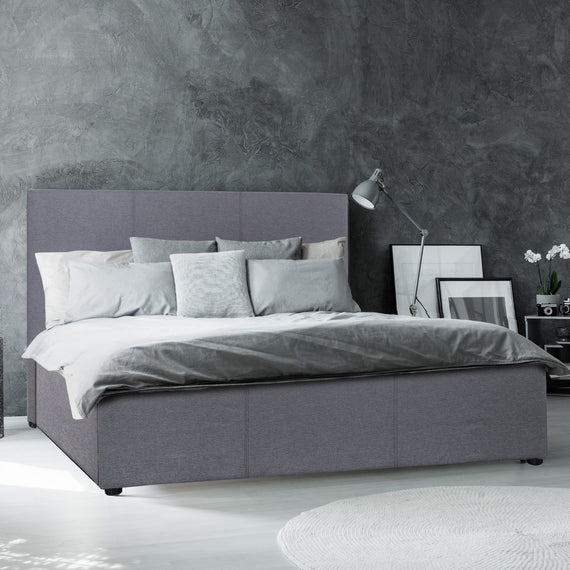 Milano Luxury Gas Lift Bed Frame Base And Headboard With Storage - Single - Grey