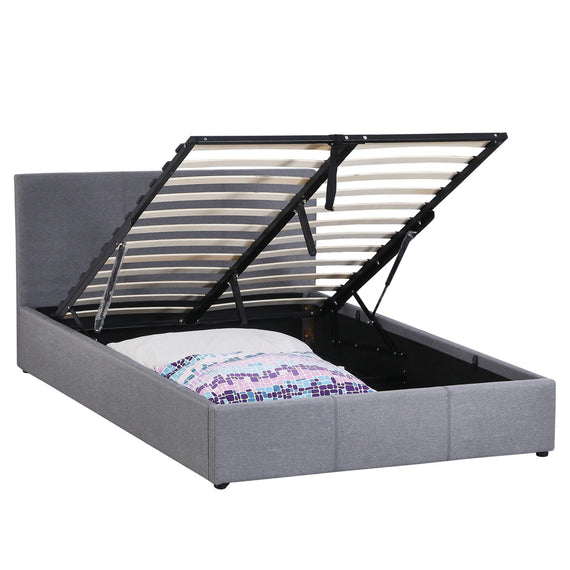 Milano Luxury Gas Lift Bed Frame Base And Headboard With Storage - Single - Grey