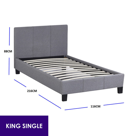 Milano Sienna Luxury Bed Frame Base And Headboard Solid Wood Padded Linen Fabric - King Single - Grey