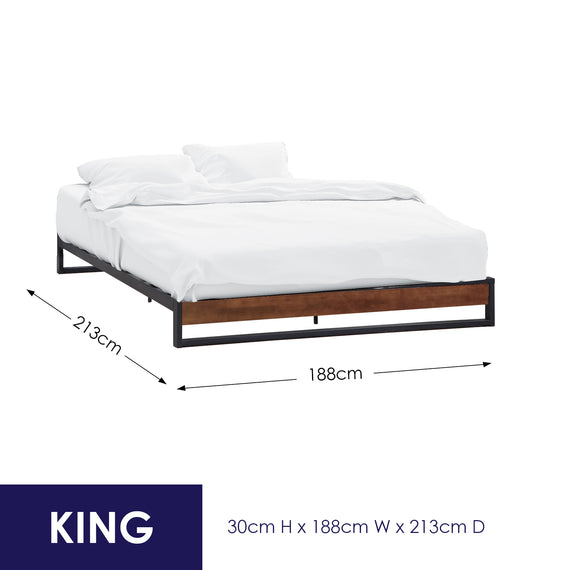 Milano Decor Sorrento Metal Wood Bed Frame Mattress Base Platform Modern Black - King - Black