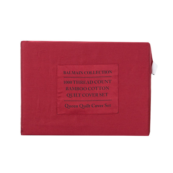 Balmain 1000 Thread Count Hotel Grade Bamboo Cotton Quilt Cover Pillowcases Set - Queen - Bordeaux